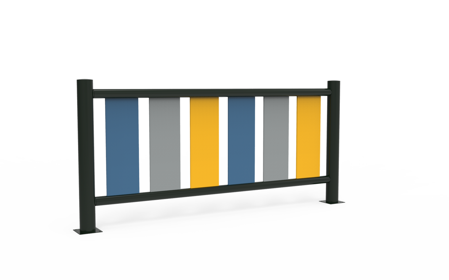 Metal fence with compact slats.