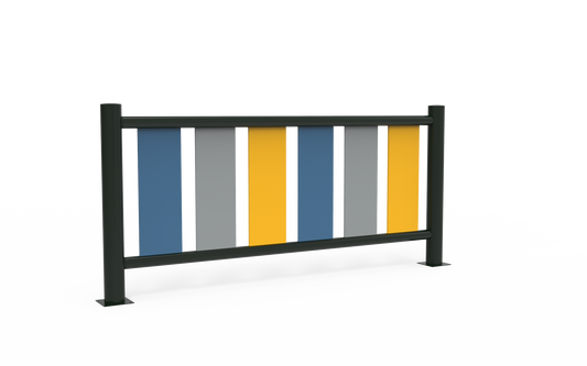 Metal fence with compact slats.